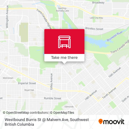 Westbound Burris St @ Malvern Ave map