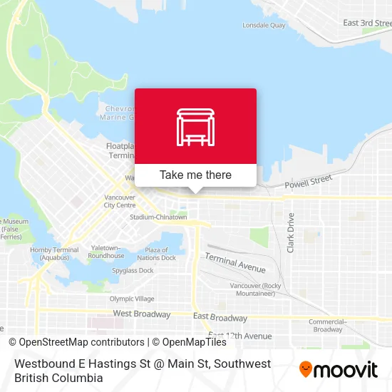 Westbound E Hastings St @ Main St map