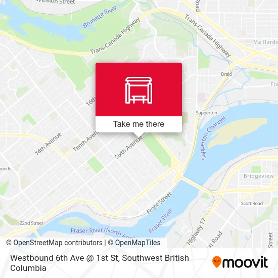 Westbound 6th Ave @ 1st St map