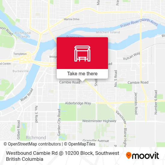 Westbound Cambie Rd @ 10200 Block map