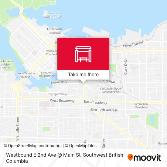 Westbound E 2nd Ave @ Main St map