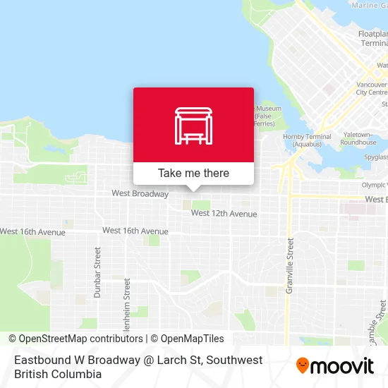 Eastbound W Broadway @ Larch St map