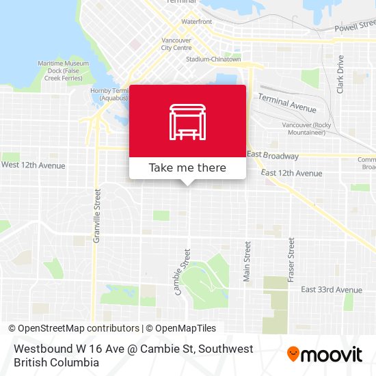 Westbound W 16 Ave @ Cambie St map