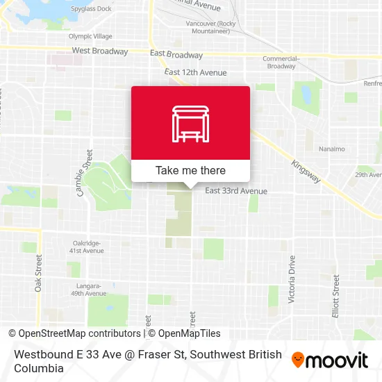 Westbound E 33 Ave @ Fraser St map