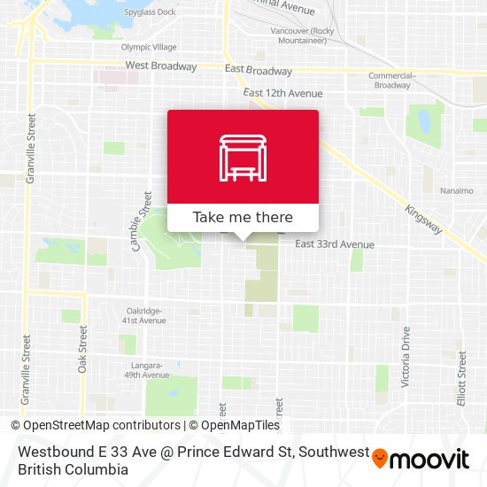Westbound E 33 Ave @ Prince Edward St map