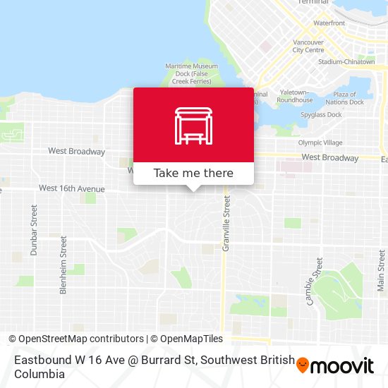 Eastbound W 16 Ave @ Burrard St map