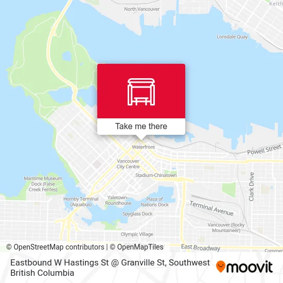 Eastbound W Hastings St @ Granville St map