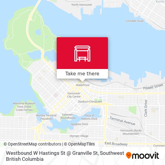 Westbound W Hastings St @ Granville St map