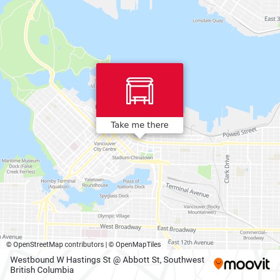 Westbound W Hastings St @ Abbott St map