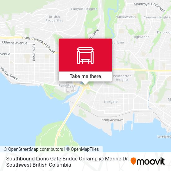 Southbound Lions Gate Bridge Onramp @ Marine Dr map