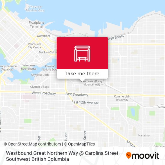 Westbound Great Northern Way @ Carolina Street map