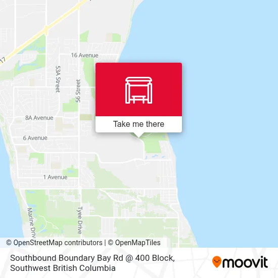 Southbound Boundary Bay Rd @ 400 Block map