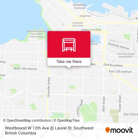 Westbound W 12th Ave @ Laurel St map