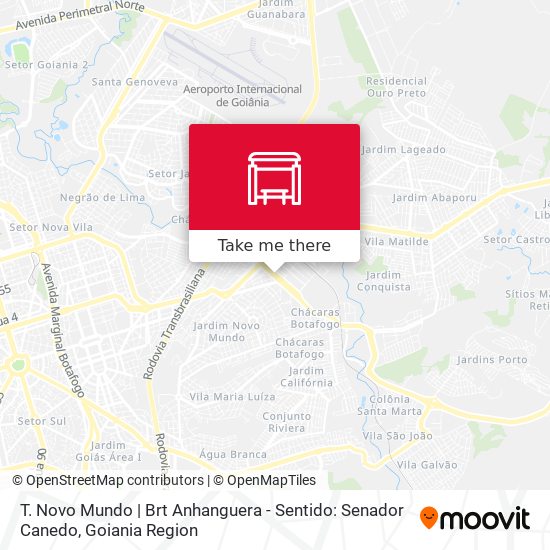 T. Novo Mundo | Brt Anhanguera - Sentido: Senador Canedo map