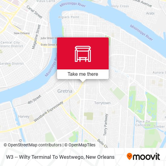 W3 -- Wilty Terminal To Westwego map