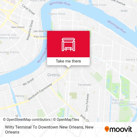 Wilty Terminal To Downtown New Orleans map