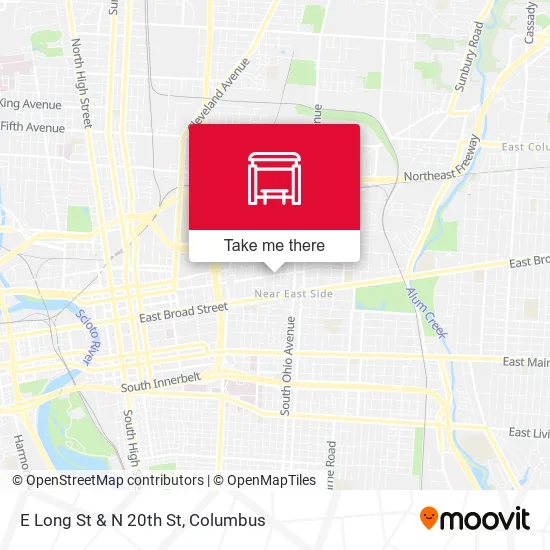 E Long St & N 20th St map