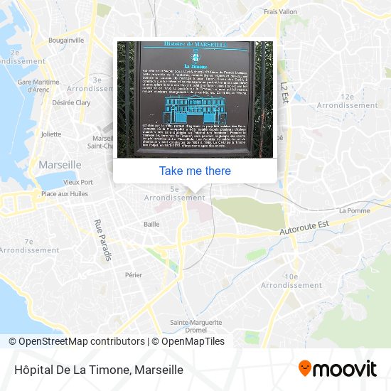 How to get to Hôpital De La Timone in Marseille, 5e Arrondissement by Bus,  Metro or Train?