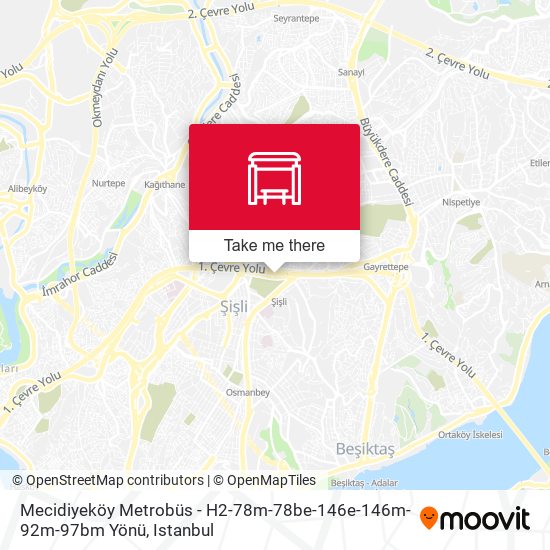 Mecidiyeköy Metrobüs - H2-78m-78be-146e-146m-92m-97bm Yönü map
