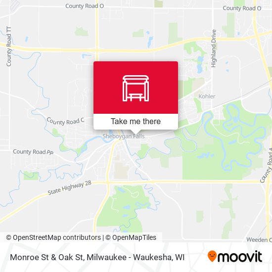 Monroe St & Oak St map