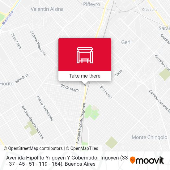 Avenida Hipólito Yrigoyen Y Gobernador Irigoyen (33 - 37 - 45 - 51 - 119 - 164) map