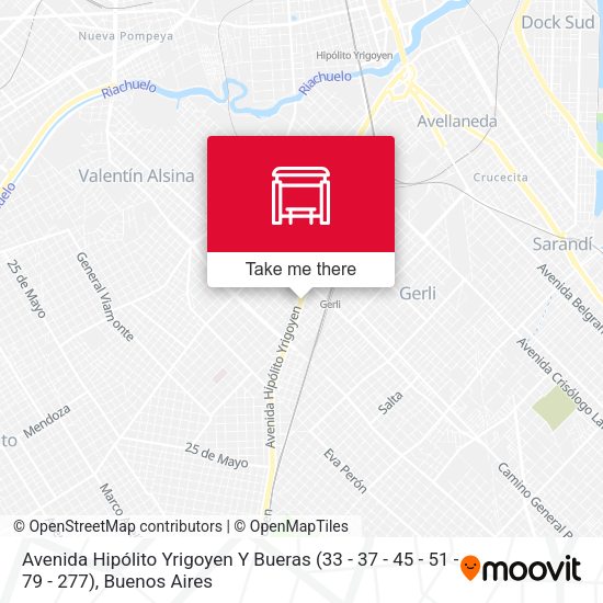 Mapa de Avenida Hipólito Yrigoyen Y Bueras (33 - 37 - 45 - 51 - 79 - 277)