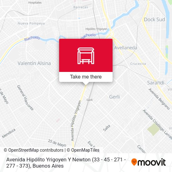 Avenida Hipólito Yrigoyen Y Newton (33 - 45 - 271 - 277 - 373) map