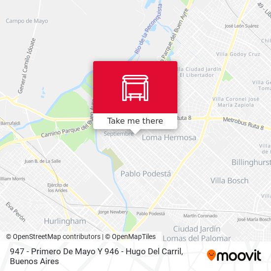 947 - Primero De Mayo Y 946 -  Hugo Del Carril map