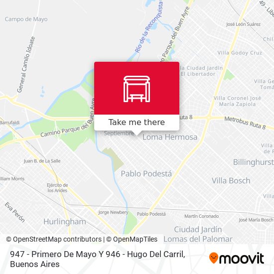 947 - Primero De Mayo Y 946 -  Hugo Del Carril map