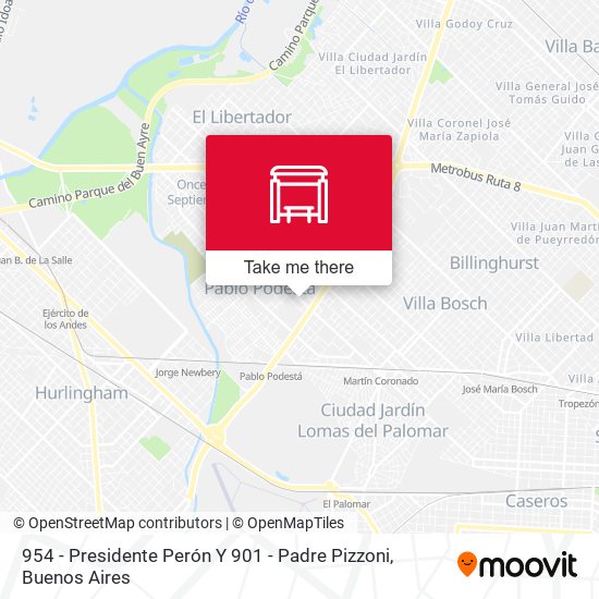 954 - Presidente Perón Y 901 - Padre Pizzoni map