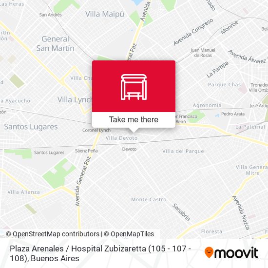Plaza Arenales / Hospital Zubizaretta (105 - 107 - 108) map