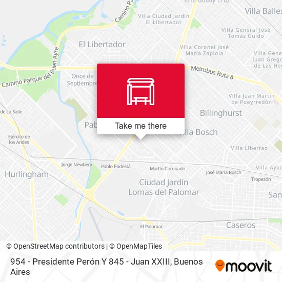 954 - Presidente Perón Y 845 - Juan XXIII map
