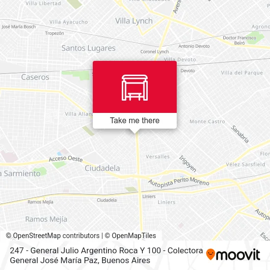 247 - General Julio Argentino Roca Y 100 - Colectora General José María Paz map
