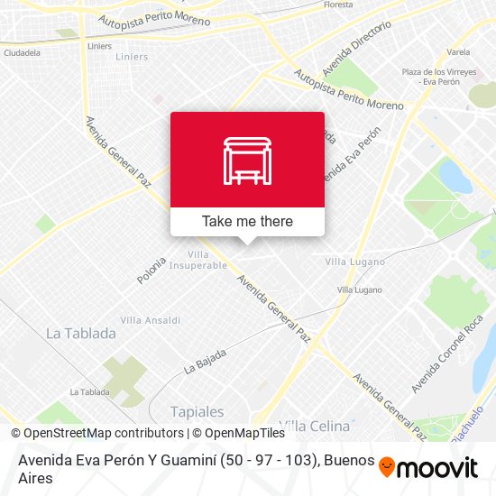 Mapa de Avenida Eva Perón Y Guaminí (50 - 97 - 103)