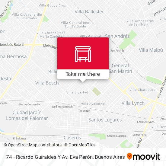 74 - Ricardo Guiraldes Y Av. Eva Perón map