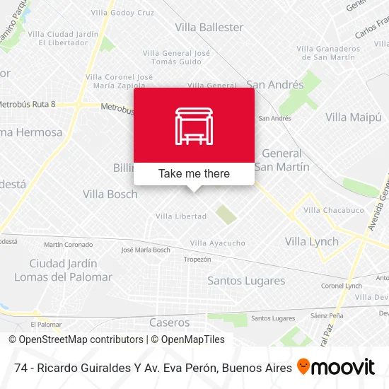 74 - Ricardo Guiraldes Y Av. Eva Perón map