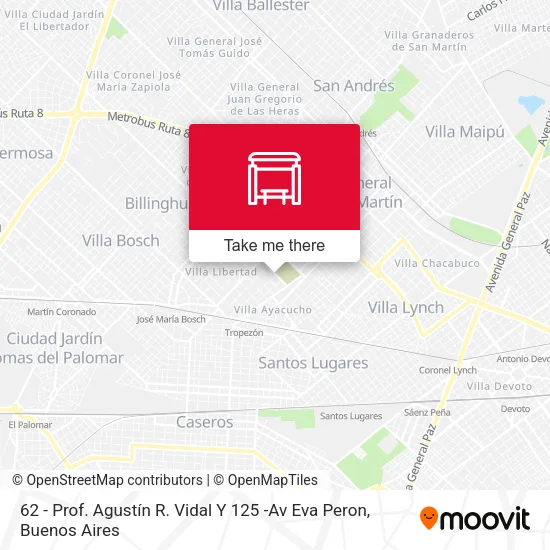62 - Prof. Agustín R. Vidal Y 125 -Av Eva Peron map