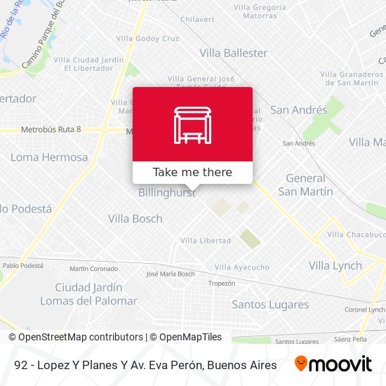 92 - Lopez Y Planes Y Av. Eva Perón map