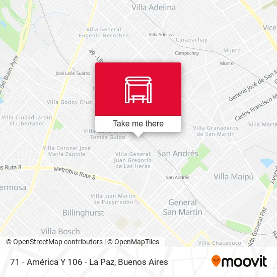 71 - América Y 106 - La Paz map
