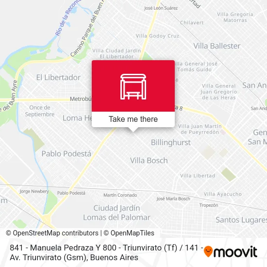 841 - Manuela Pedraza Y 800 - Triunvirato (Tf) / 141 - Av. Triunvirato (Gsm) map