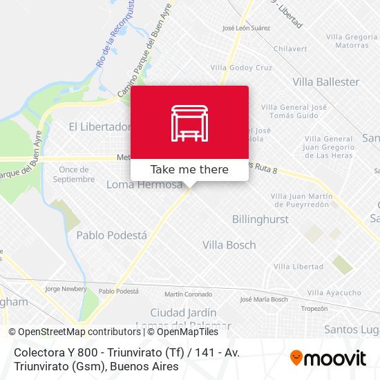 Mapa de Colectora Y 800 - Triunvirato (Tf) / 141 - Av. Triunvirato (Gsm)