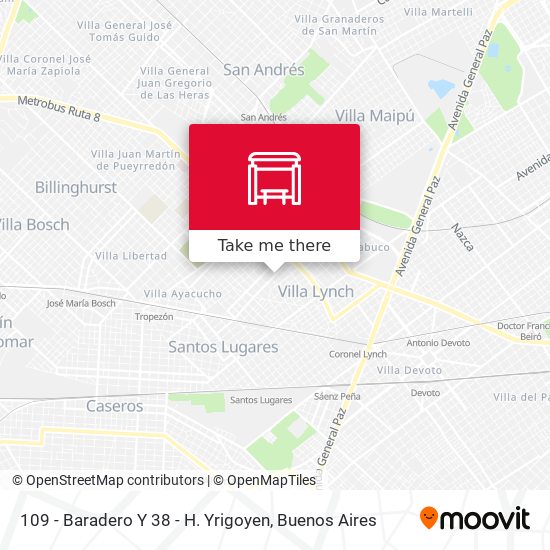 109 - Baradero Y 38 - H. Yrigoyen map