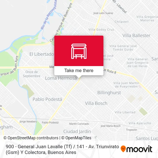 900 - General Juan Lavalle (Tf) / 141 - Av. Triunvirato (Gsm) Y Colectora map