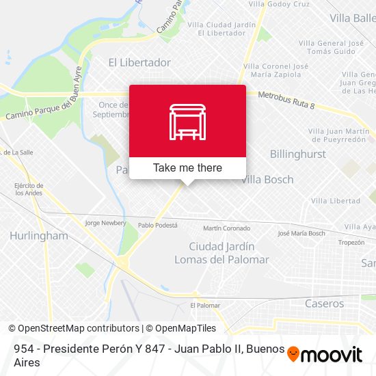 954 - Presidente Perón Y 847 - Juan Pablo II map