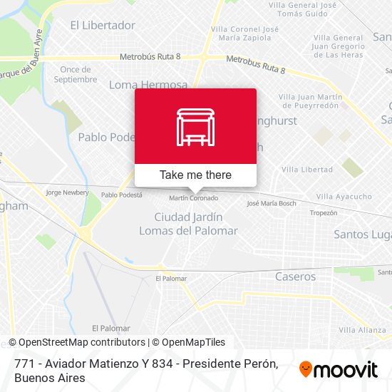 771 - Aviador Matienzo Y 834 - Presidente Perón map