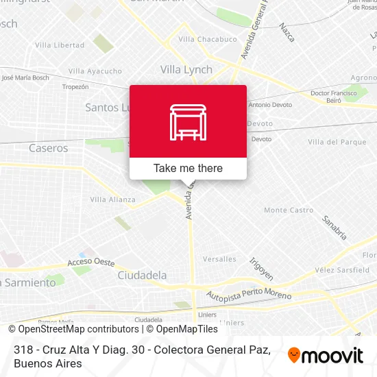 318 - Cruz Alta Y Diag. 30 - Colectora General Paz map