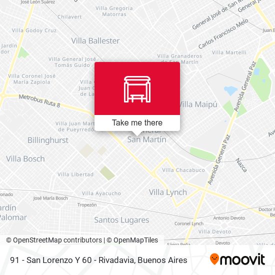 91 - San Lorenzo Y 60 - Rivadavia map