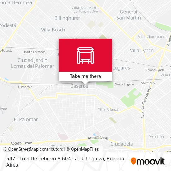 647 - Tres De Febrero Y 604 - J. J. Urquiza map