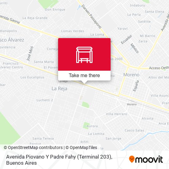 Mapa de Avenida Piovano Y Padre Fahy (Terminal 203)