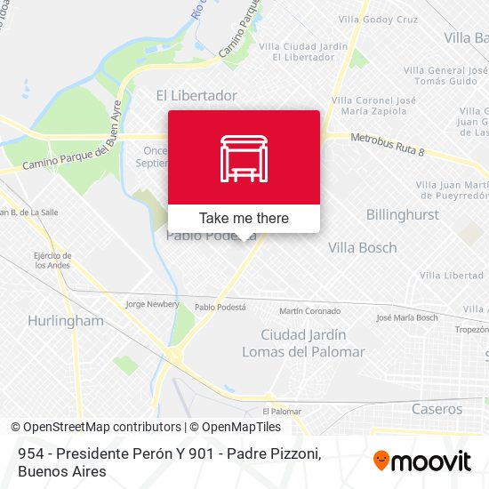 954 - Presidente Perón Y 901 - Padre Pizzoni map
